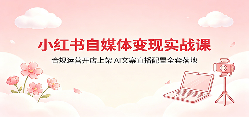 小红书自媒体变现实战课：合规运营开店上架，AI文案直播配置全套落地祝你网--专注互联网创业.信息差副业研究拒绝割韭菜祝你网