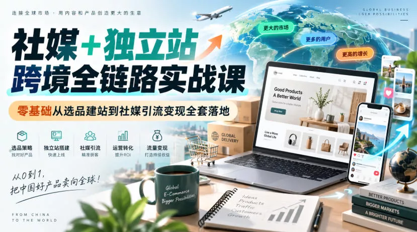 12516b44e9375c185559a0f6c98210bc.webp 社媒+独立站跨境全链路实战课|零基础从选品建站到社媒引流变现全套落地