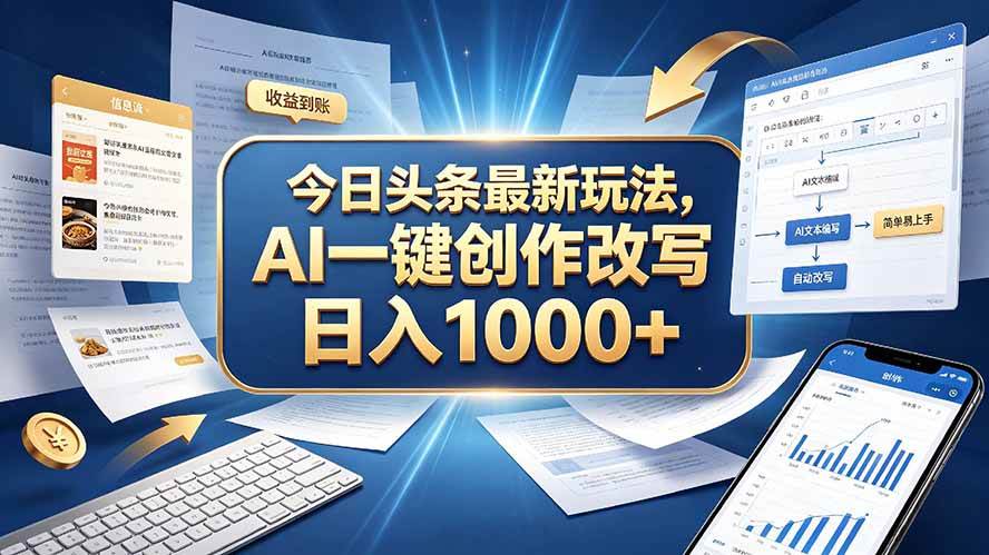 12f308bc337afaba83d93c3f478e820d.jpeg (20566期)今日头条最新玩法,AI 一键创作改写,简单易上手,轻松日入 1000 +