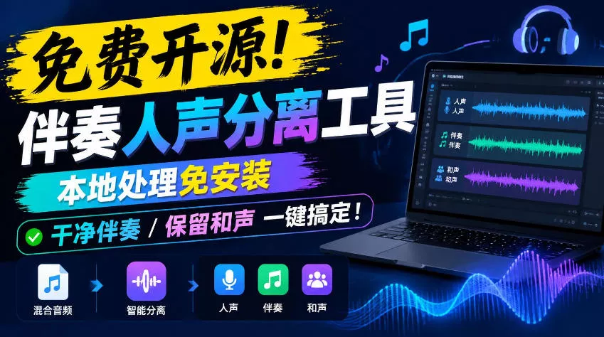 1359bb180c5efb2e8166eb12c1114375.webp 免费开源!伴奏人声分离工具,本地处理免安装,干净伴奏,保留和声一键搞定!