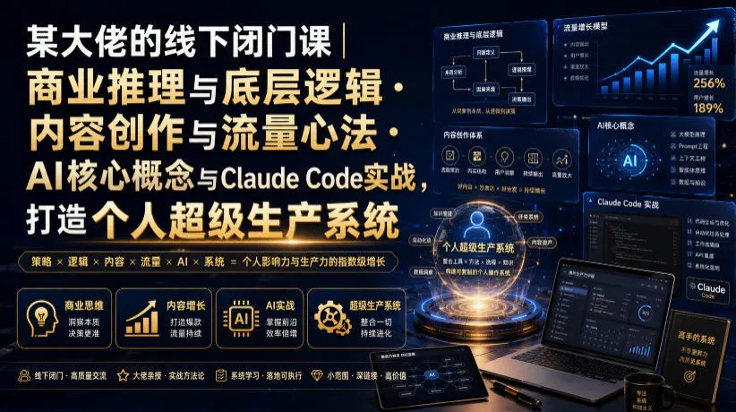 某大佬的线下闭门课｜商业推理与底层逻辑・内容创作与流量心法・AI核心概念与Claude Code实战，打造个人超级生产系统【录音+图片】祝你网--专注互联网创业.信息差副业研究拒绝割韭菜祝你网