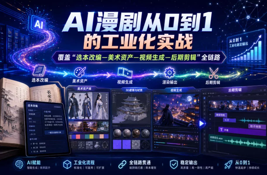 AI漫剧从0到1的工业化实战,覆盖“选本改编—美术资产—视频生成—后期剪辑”全链路(更新6月)祝你网--专注互联网创业.信息差副业研究拒绝割韭菜祝你网