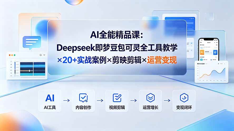 (19278期)AI全能精品课:Deepseek即梦豆包可灵全工具教学×20+实战案例×剪映剪辑×运营变现祝你网--专注互联网创业.信息差副业研究拒绝割韭菜祝你网