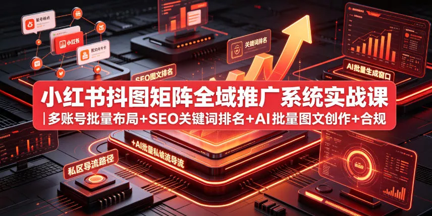 1674dacc864be2b5b5741b1d6cd6da3a.webp 小红书抖图矩阵全域推广系统实战课|多账号批量布局+SEO关键词排名+AI批量图文创作+合规私域导流完整落地教程