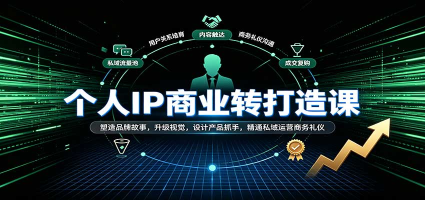 个人IP商业打造课:塑造品牌故事,升级视觉,设计产品抓手,精通私域运营商务礼仪祝你网--专注互联网创业.信息差副业研究拒绝割韭菜祝你网