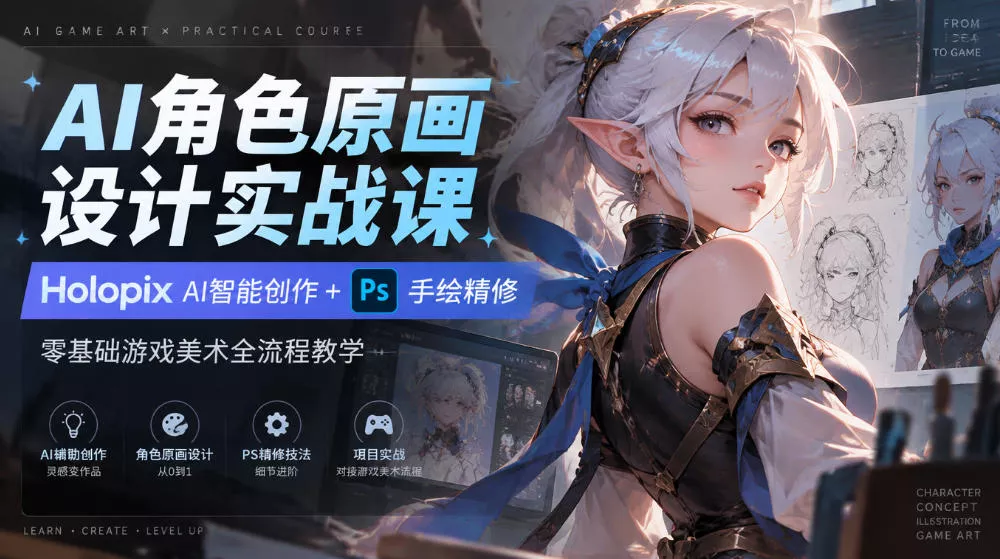 18e873e4f98cf39421c5c12bf8810dda.webp AI角色原画设计实战课|Holopix AI智能创作+PS手绘精修,零基础游戏美术全流程教学