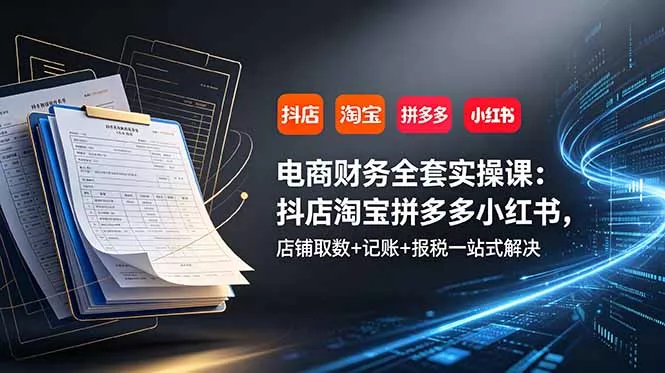 电商财务全套实操课:抖店淘宝拼多多小红书,店铺取数+记账+报税一站式解决祝你网--专注互联网创业.信息差副业研究拒绝割韭菜祝你网