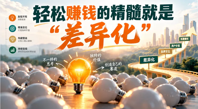 某公众号付费文章:轻松賺钱的精髓就是“差异化”祝你网--专注互联网创业.信息差副业研究拒绝割韭菜祝你网