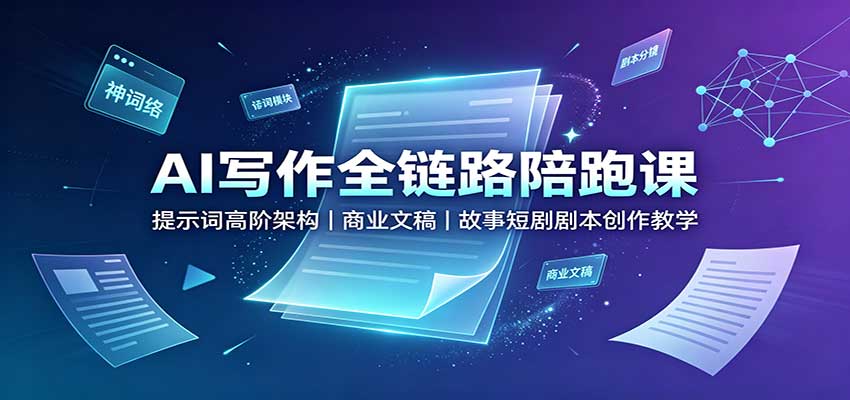 AI写作全链路陪跑课：提示词高阶架构，商业文稿，故事短剧剧本创作教学祝你网--专注互联网创业.信息差副业研究拒绝割韭菜祝你网
