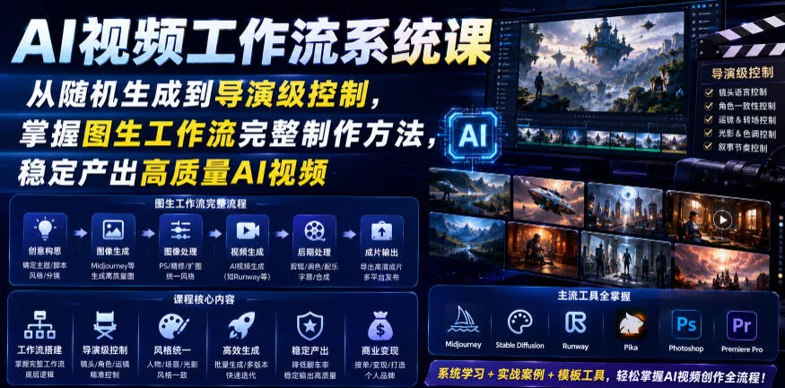 AI视频工作流系统课,从随机生成到导演级控制,掌握图生工作流完整制作方法,稳定产出高质量AI视频祝你网--专注互联网创业.信息差副业研究拒绝割韭菜祝你网