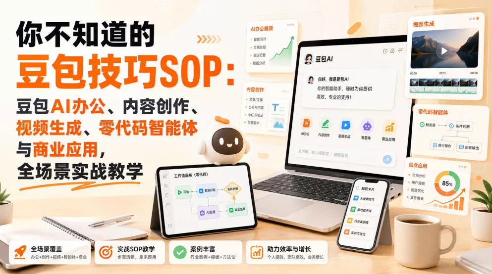 你不知道的豆包技巧SOP：豆包AI办公、内容创作、视频生成、零代码智能体与商业应用，全场景实战教学祝你网--专注互联网创业.信息差副业研究拒绝割韭菜祝你网