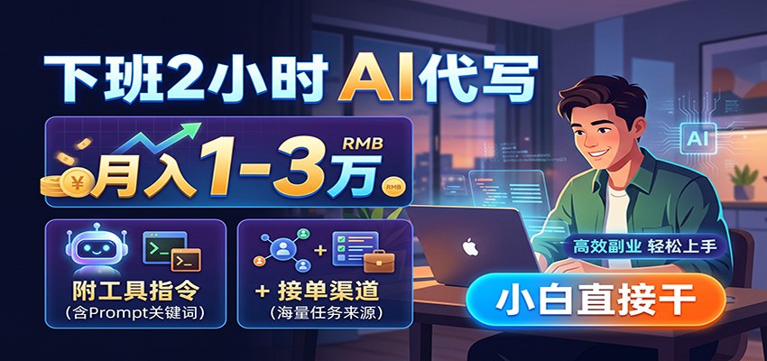 下班2小时AI代写,月入1-3万,附工具指令+接单渠道,小白直接干祝你网--专注互联网创业.信息差副业研究拒绝割韭菜祝你网