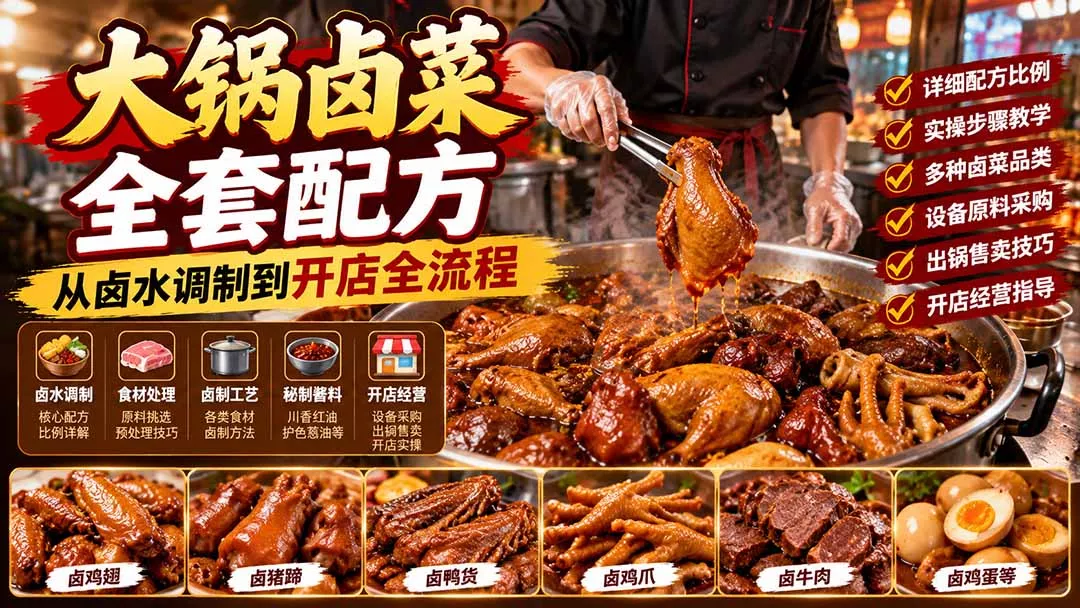 大锅卤菜全套配方，从卤水调制到开店全流程，感觉学会了去摆摊也不错祝你网--专注互联网创业.信息差副业研究拒绝割韭菜祝你网