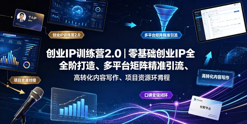 创业IP训练营2.0｜零基础创业IP全阶打造、多平台矩阵精准引流、高转化内容写作、项目资源对接与口碑变现闭环课程祝你网--专注互联网创业.信息差副业研究拒绝割韭菜祝你网