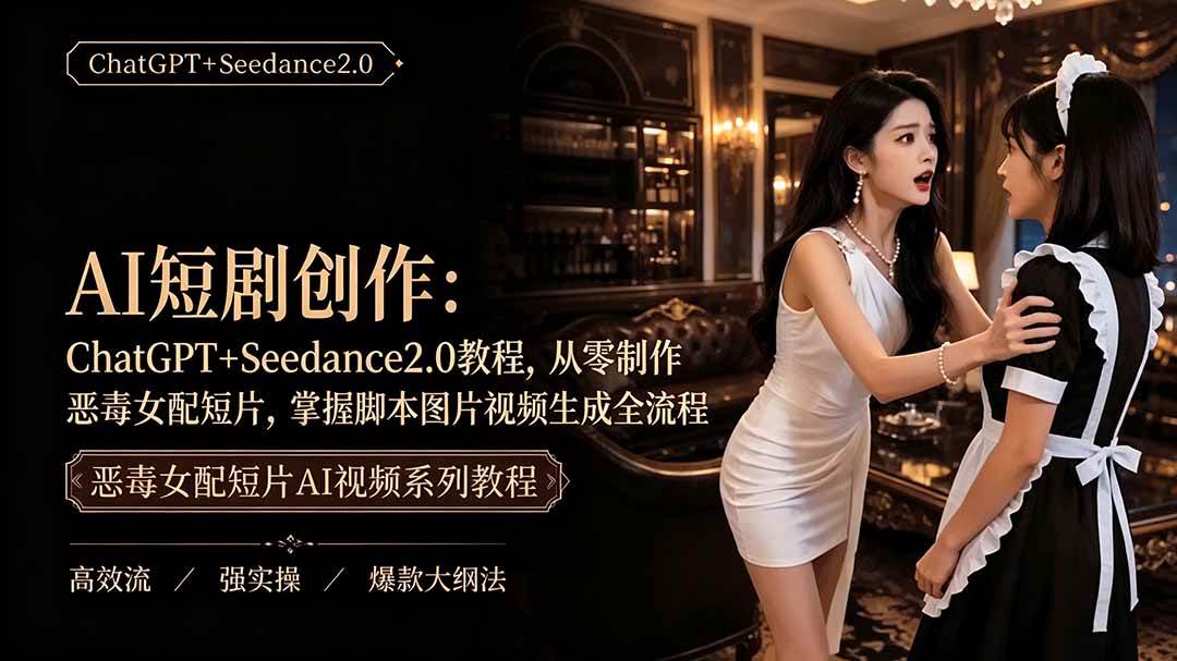 1b47ba6726243d9ecb1fe60ec723e5b3.jpeg (19545期)AI短剧创作:ChatGPT+Seedance2.0教程,从零制作恶毒女配短片,掌握脚本图片视频生成全流程
