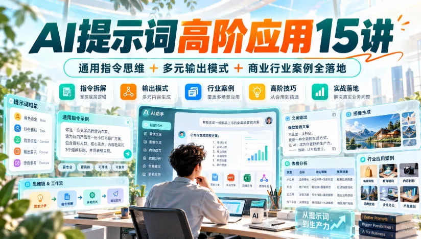 1c25848c7c16680079d4d97108733919.webp AI提示词高阶应用15讲|通用指令思维+多元输出模式+商业行业案例全落地