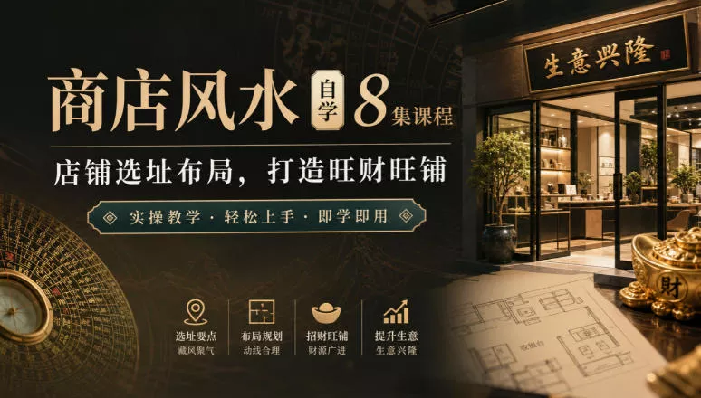 1c325f9fb84fdf1fa502d80df9208a2e.webp 商店风水自学8集课程|店铺选址布局,打造旺财旺铺实操教学