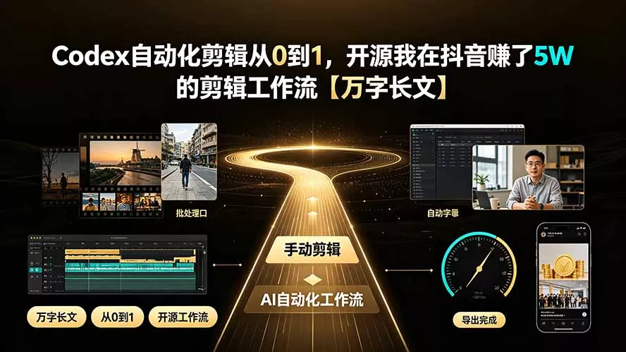 Codex自动化剪辑从0到1,开源我在抖音赚了5W 的剪辑工作流【万字长文】祝你网--专注互联网创业.信息差副业研究拒绝割韭菜祝你网