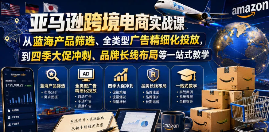 亚马逊跨境电商实战课,从蓝海产品筛选、全类型广告精细化投放,到四季大促冲刺、品牌长线布局等一站式教学(更新8月)祝你网--专注互联网创业.信息差副业研究拒绝割韭菜祝你网