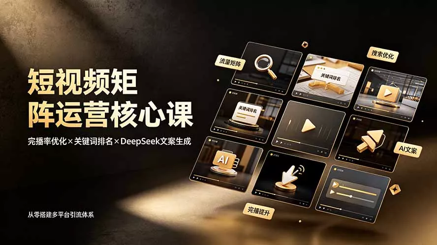 1cb420de71222a7a2fce6b0b749884a3.webp 短视频矩阵运营核心课:完播率优化×关键词排名×DeepSeek文案生成,从零搭建多平台引流体系