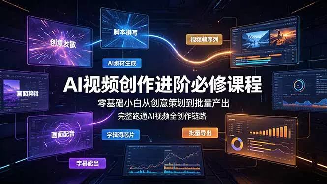 AI视频创作进阶必修课程:零基础小白从创意策划到批量产出,完整跑通AI视频全创作链路祝你网--专注互联网创业.信息差副业研究拒绝割韭菜祝你网