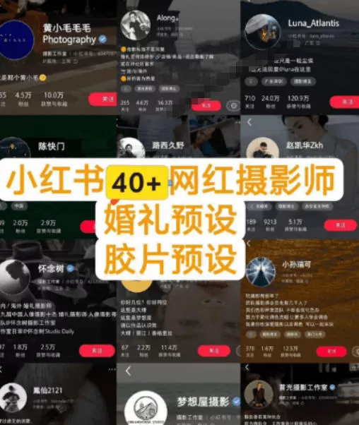 1e83094ef999f2e3a09d5542ebdb85a9.webp 独家高质量调色素材合集!精选小红书40+多位网红婚礼/人像/风光摄影师的预设,按姓名整理,建议收藏!