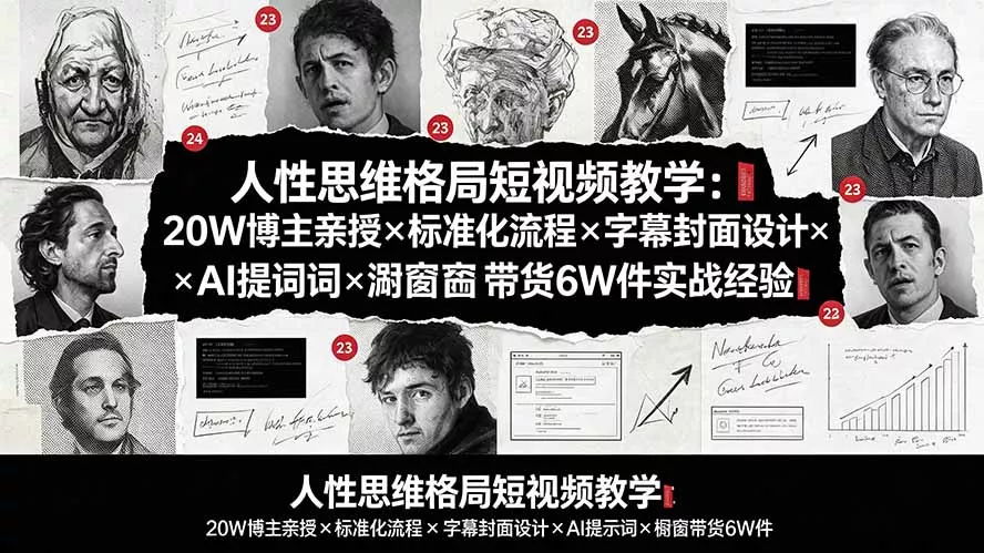 人性思维格局短视频教学：20W博主亲授×标准化流程×字幕封面设计×AI提示词×橱窗带货6W件实战经验祝你网--专注互联网创业.信息差副业研究拒绝割韭菜祝你网