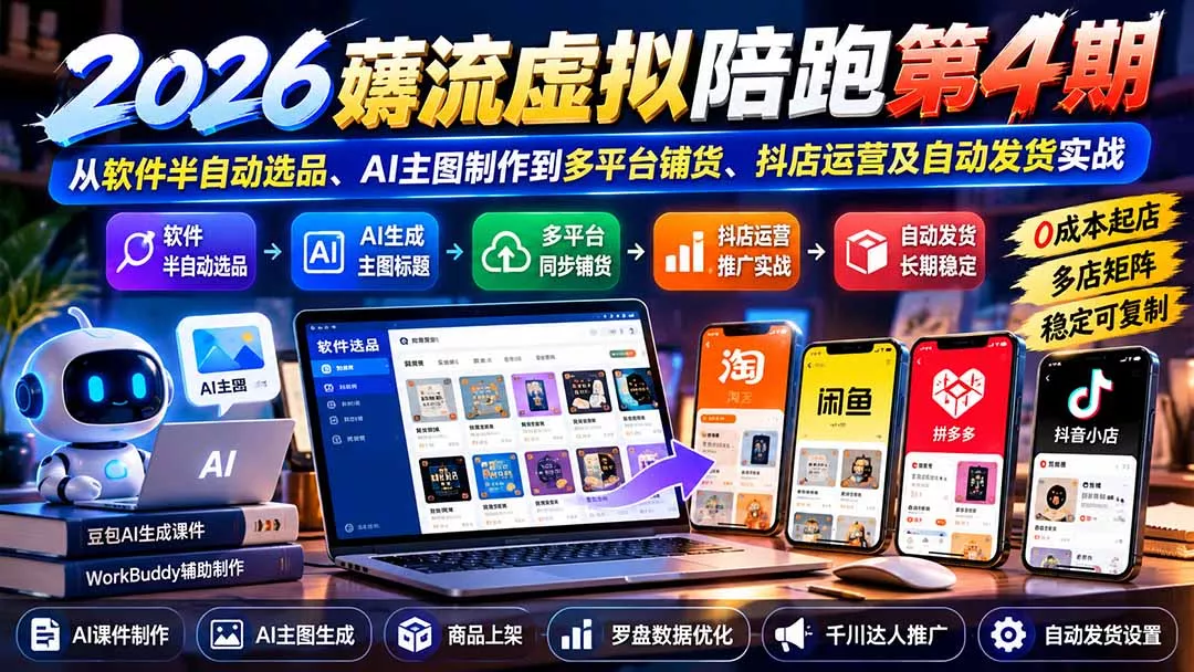 1f19031f16804438338044360d142292.webp 2026薅流虚拟陪跑第4期:从软件半自动选品、AI主图制作到多平台铺货、抖店运营及自动发货实战