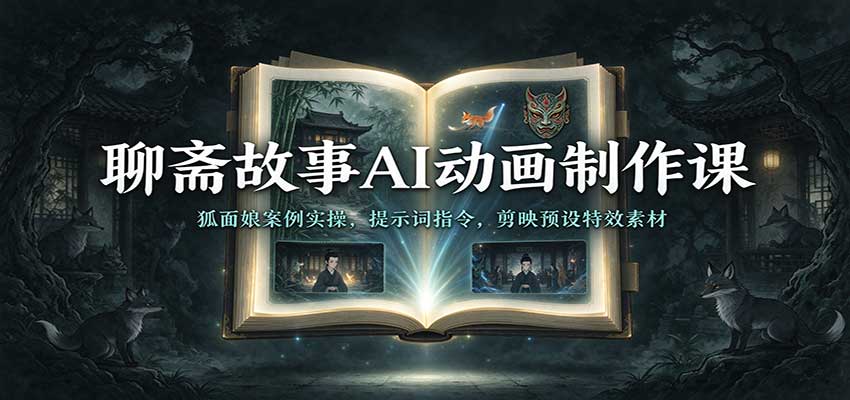 聊斋故事AI动画制作课：狐面娘案例实操，提示词指令，剪映预设特效素材祝你网--专注互联网创业.信息差副业研究拒绝割韭菜祝你网