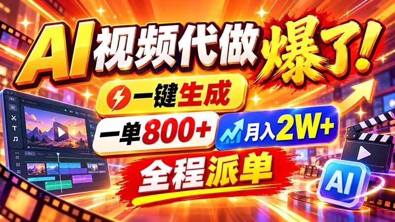 (21114期)2026年底新赛道,AI视频代做一单800+,小白可做,告别打工祝你网--专注互联网创业.信息差副业研究拒绝割韭菜祝你网