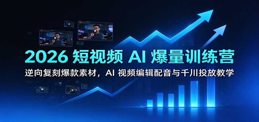2026短视频AI爆量训练营：逆向复刻爆款素材，AI视频编辑配音与千川投放教学祝你网--专注互联网创业.信息差副业研究拒绝割韭菜祝你网