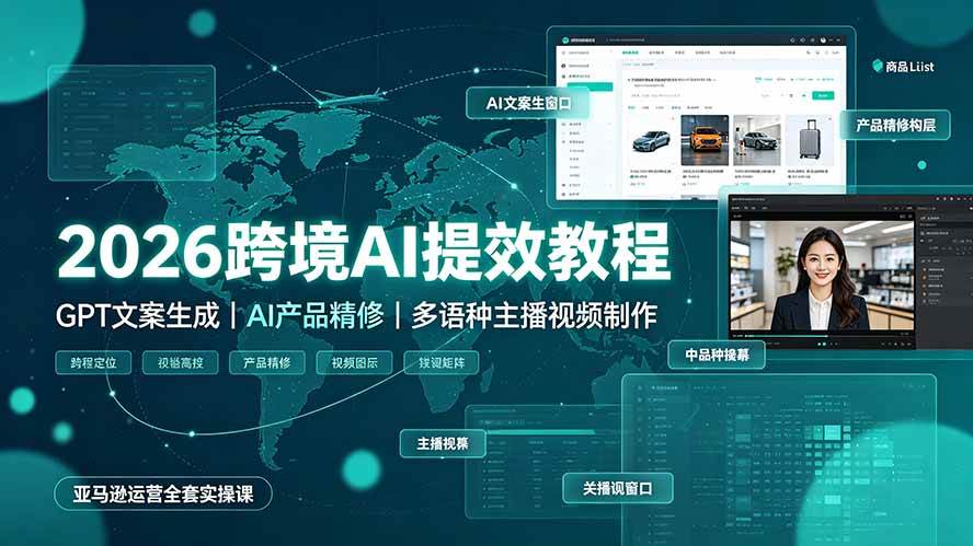 (19286期)2026跨境AI提效教程·GPT文案生成|AI产品精修|多语种主播视频制作,亚马逊运营全套实操课祝你网--专注互联网创业.信息差副业研究拒绝割韭菜祝你网