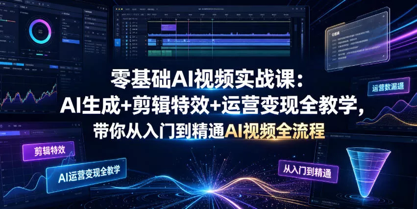 零基础AI视频实战课：AI生成+剪辑特效+运营变现全教学，带你从入门到精通AI视频全流程祝你网--专注互联网创业.信息差副业研究拒绝割韭菜祝你网