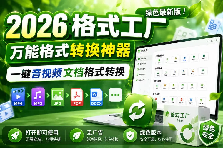 2026格式工厂绿色最新版!万能格式转换神器,一键音视频文档格式转换,打开即可使用,无广告绿色版本祝你网--专注互联网创业.信息差副业研究拒绝割韭菜祝你网