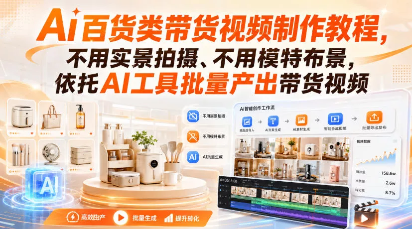 Ai百货类带货视频制作教程,不用实景拍摄、不用模特布景,依托AI工具批量产出带货视频祝你网--专注互联网创业.信息差副业研究拒绝割韭菜祝你网