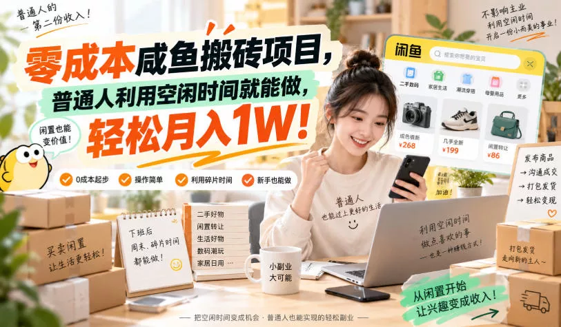 零成本咸鱼搬砖项目,普通人利用空闲时间就能做,轻松月入1W!【揭秘】祝你网--专注互联网创业.信息差副业研究拒绝割韭菜祝你网