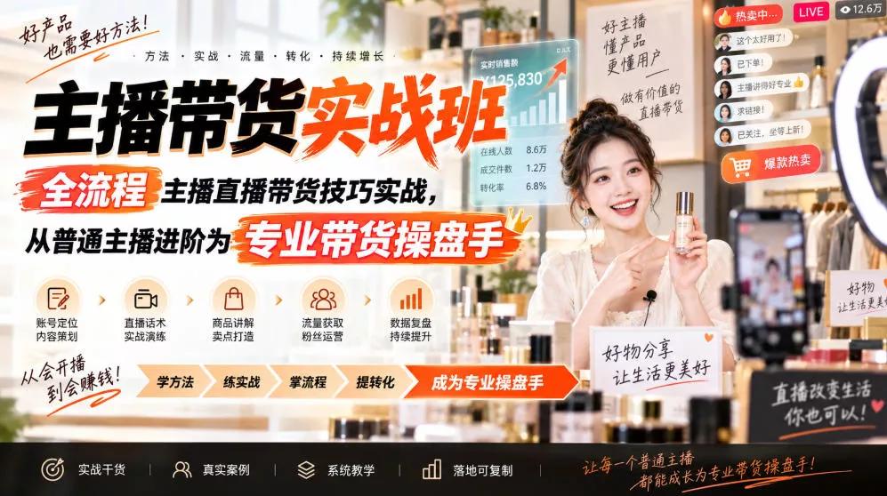 2210e823dd24fdd29062ad553327ed44.webp 主播带货实战班ZB,全流程主播直播带货技巧实战,从普通主播进阶为专业带货操盘手
