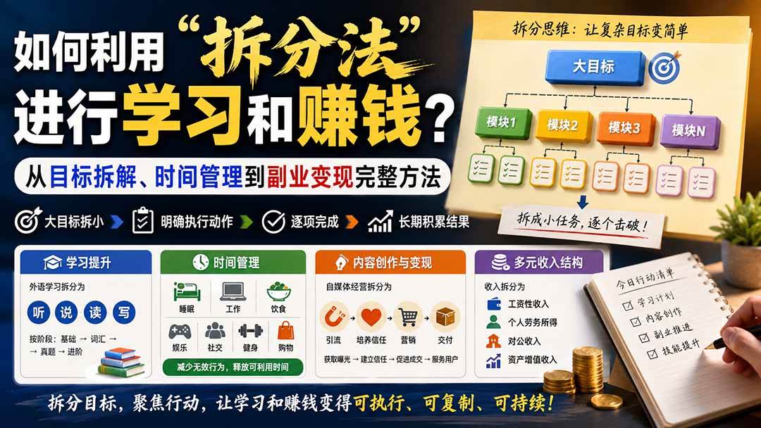 （20022期）付费文章：如何利用“拆分法”进行学习和賺钱？从目标拆解、时间管理到副业变现完整方法祝你网--专注互联网创业.信息差副业研究拒绝割韭菜祝你网