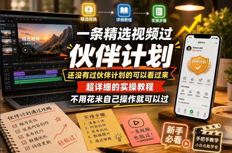 22969842b8d92f57ee0d6cfde8ba7cb3.webp 一条精选视频过伙伴计划,还没有过伙伴计划的可以看过来,超详细的实操教程,不用花米自己操作就可以过