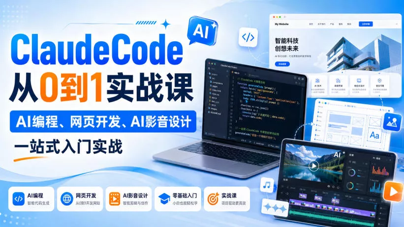 22b170e70b756741feaf44ead3e933ae.webp ClaudeCode从0到1实战课,AI编程、网页开发、AI影音设计一站式入门实战