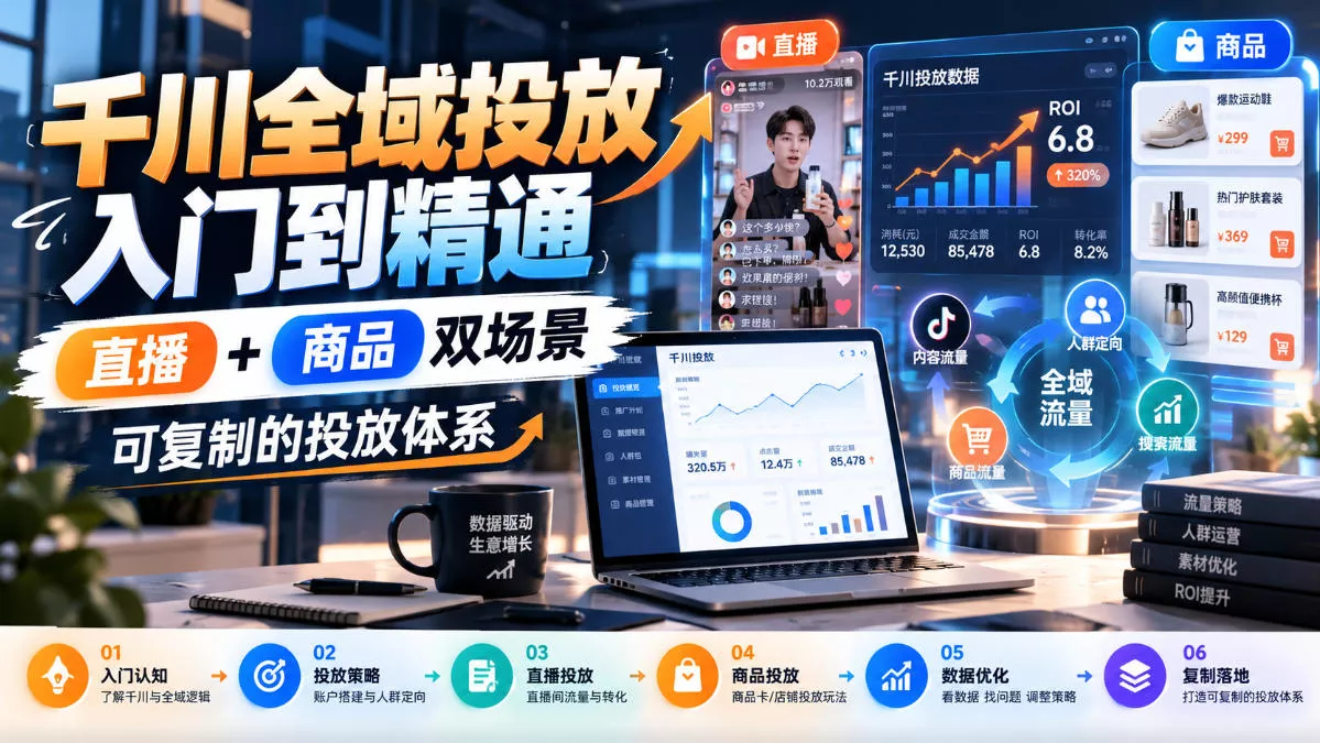 千川全域投放入门到精通,直播+商品双场景,可复制的投放体系祝你网--专注互联网创业.信息差副业研究拒绝割韭菜祝你网