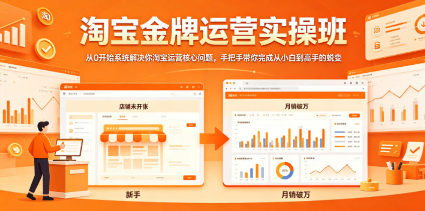 淘宝金牌运营实操班，从0开始系统解决你淘宝运营核心问题，手把手带你完成从小白到高手的蜕变祝你网--专注互联网创业.信息差副业研究拒绝割韭菜祝你网