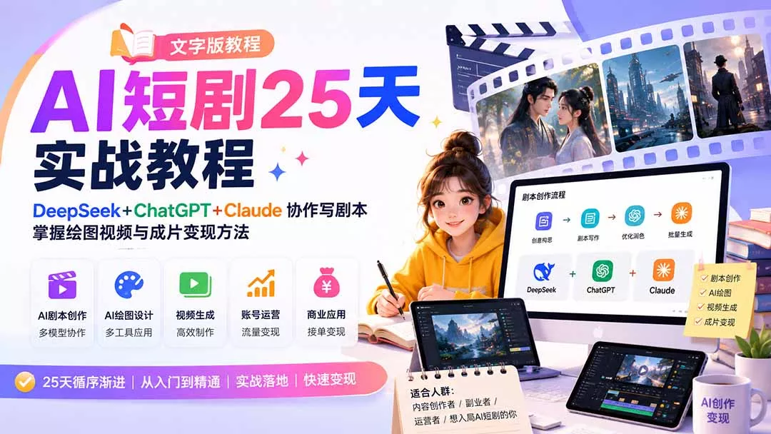 AI短剧25天实战教程(文字版教程祝你网--专注互联网创业.信息差副业研究拒绝割韭菜祝你网