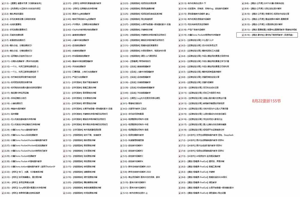 （20031期）全能视频创作人155节实战课-更新26年8月：手机相机拍摄+剪映剪辑+AI创作+自媒体运营，让你的视频拥有灵活，轻松10w