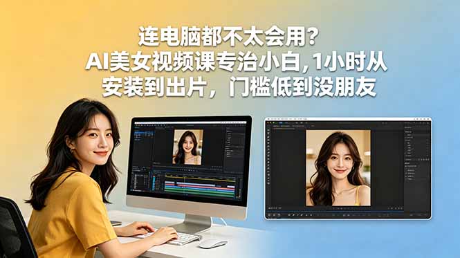 连电脑都不太会用？AI美女视频课专治小白，1小时从安装到出片，门槛低到没朋友祝你网--专注互联网创业.信息差副业研究拒绝割韭菜祝你网