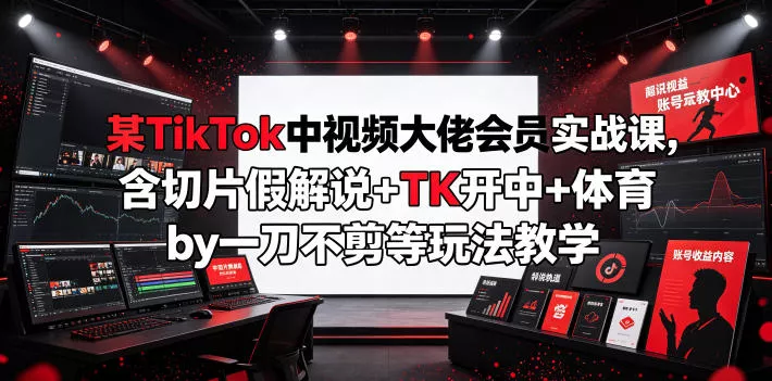 某TikTok中视频大佬会员实战课，含切片假解说+TK开中+体育by一刀不剪等玩法教学祝你网--专注互联网创业.信息差副业研究拒绝割韭菜祝你网