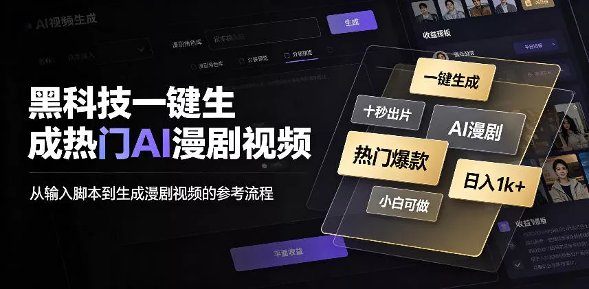 25ae66c876d6c17fe4005ec48c7bec57.webp 黑科技一键生成热门AI漫剧视频,十秒钟即可搞定,小白也能日入1k+【揭秘】