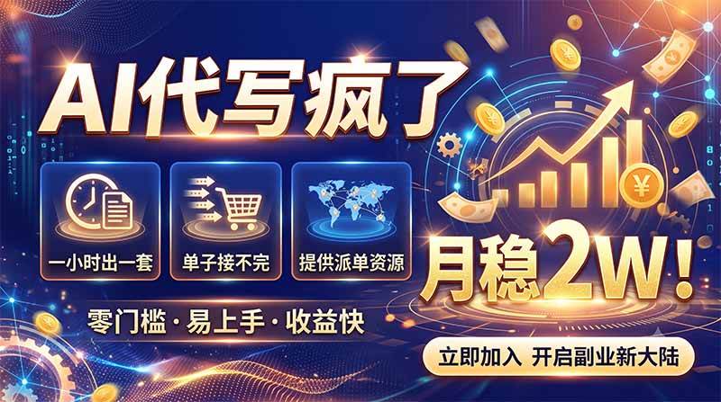 （19788期）2026捡钱副业：AI写稿一单5张，免费派单群，0门槛直接干祝你网--专注互联网创业.信息差副业研究拒绝割韭菜祝你网
