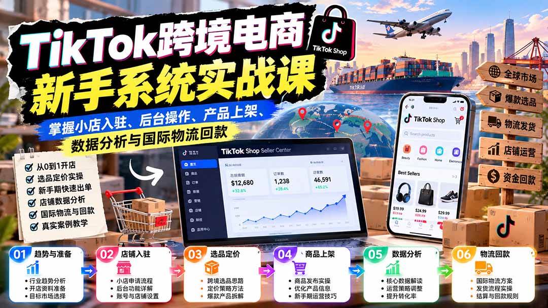 2606fb84869211435f3ac7825e8bc573.jpeg (20672期)TikTok跨境电商新手系统实战课:掌握小店入驻、后台操作、产品上架、数据分析与国际物流回款