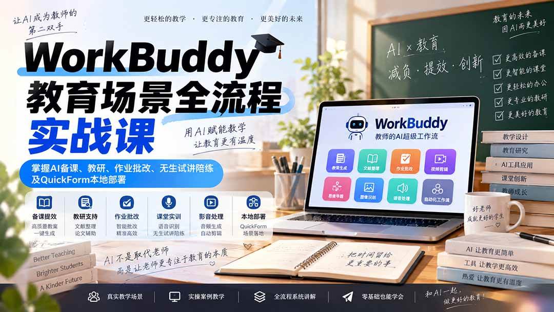 26161b4d05a7950bf47ae1b7531bcb21.jpeg (20518期)WorkBuddy教育场景全流程实战课:掌握AI备课、教研、作业批改、无生试讲陪练及QuickForm本地部署